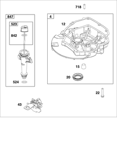 Sump And Lubrication Group Diagram and Parts List for 123P02-0062-H5 100000 - 19Z999 Briggs and Stratton Engine